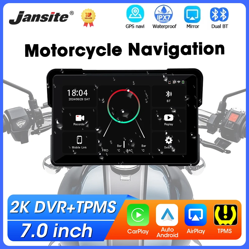 7 Zoll Motorrad Navigation GPS Wireless CarPlay Android Auto Unterstützung 2K Kamera Bildschirm Motorrad Tragbare Moto Monitor TPMS