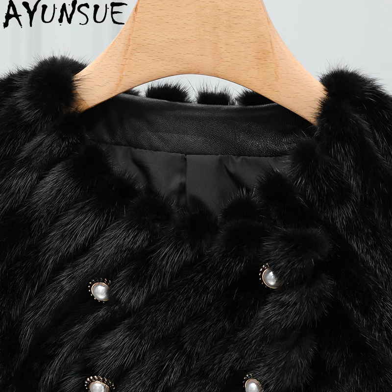 AYUNSUE Reale Cappotto di Pelliccia di Visone Vestiti Delle Donne di Lusso Cappotti di Pelliccia Reale Donna Nuovo in Capispalla Giacca Invernale Шуба Ж Salah Geslici Patchwork Visone