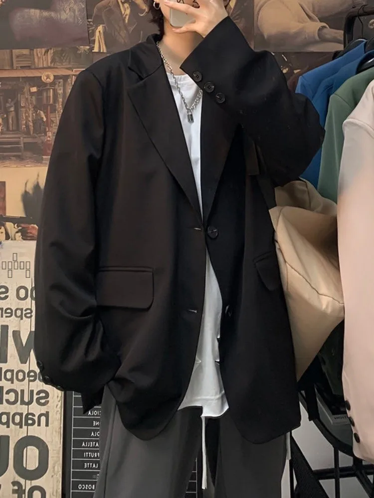 

Loose Fit Men's Suit Jaet Autumn New Sle Hong Kong Sle Casual Trendy High Street Versatile Top Button Decoration Anti-W...