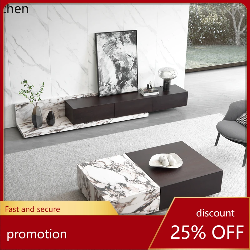 HXL light luxury square rock slab coffee table color matching combination living room home marble TV cabinet combination