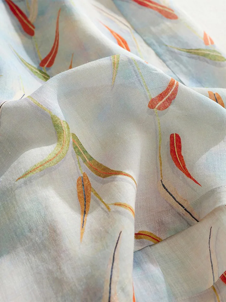 Ele ort Sve 花柄プリント リネン袍 レディース Aラインスカート ロング丈 快適 ゆったり ウエスト通勤 スタイル