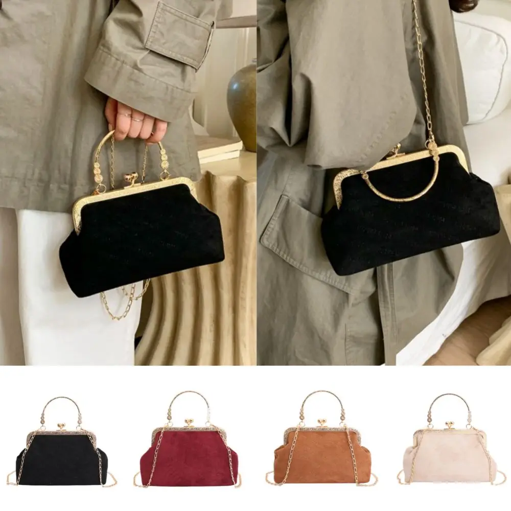 

New Chinese Style Clasp Frame Handbag Embroidery Shell Shape Ladies Clutch Bag Clasp Closure PU Crossbody Bag Formal Event