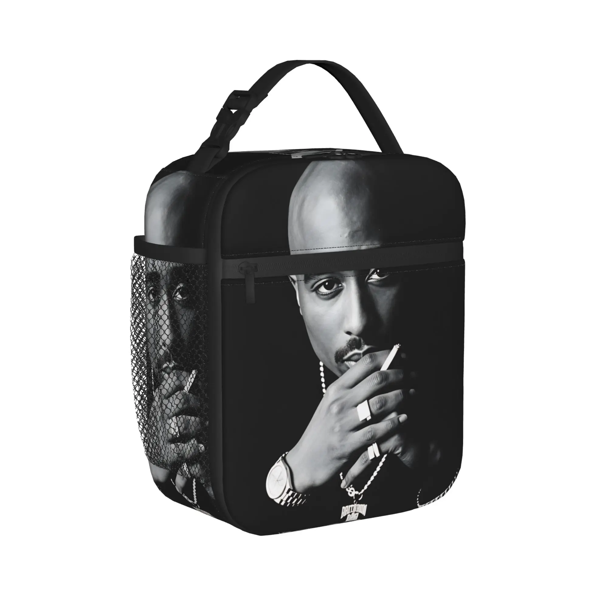 Rapper Tupacs Lunch Bag  Fashion Lunch Box For Girls School Portable Zipper Cooler Bag Waterproof Print Thermal Lunch Bags