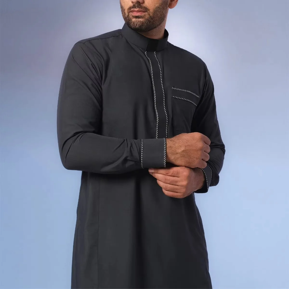 Abbigliamento tradizionale da uomo islamico Manica lunga Colletto alla coreana ricamato Abito da uomo allentato Stile etnico arabo Forma casual da uomo