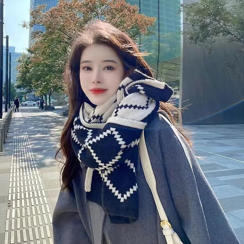 Red Plaid Scarf for Women - Winter Warm Knitted Wool Wrap, Luxury Cashmere Like Fashion Accessory