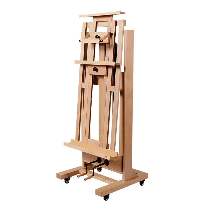Double rocker large easel, beech hand-cranked large oil painting easel for art students, solid wood floor painting