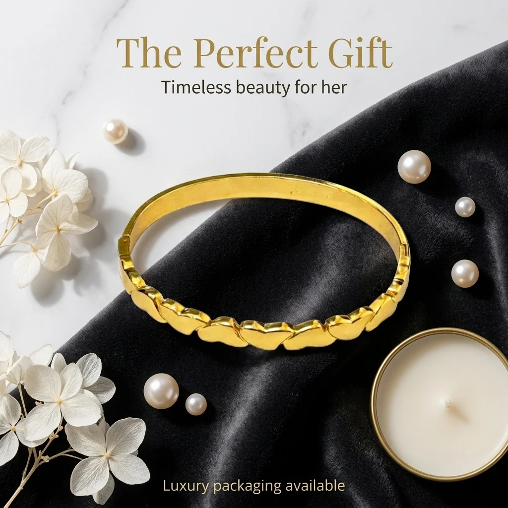Elegante pulsera con broche dorado, brazalete de acero inoxidable con forma de corazón, joyería de lujo para mujer, diámetro interior de 60 mm