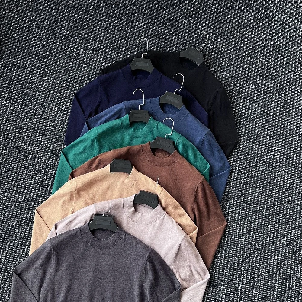 

Bla f High Collar Men's Sweater Casual Autumn Winter Polyester Fiber Long Sve Knitted Base irt Trendy Brand Youth D...