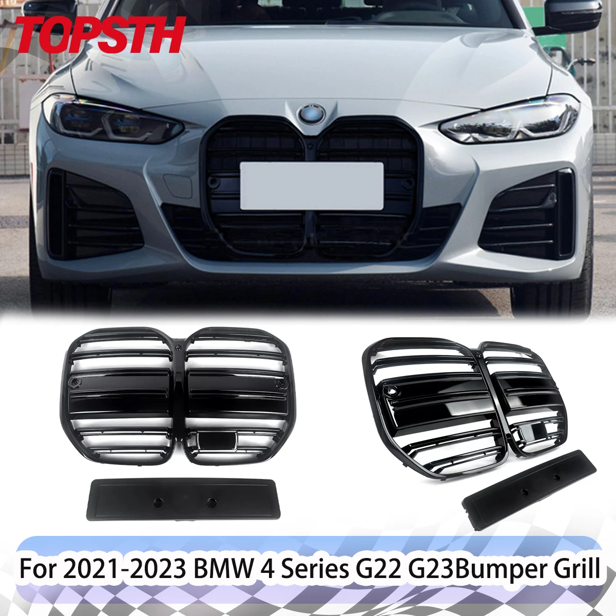 ABS Material Gloss Black Front Bumper Grille Grill Car Accessories for 2021-2023 BMW 4 Series G22 G23 430i