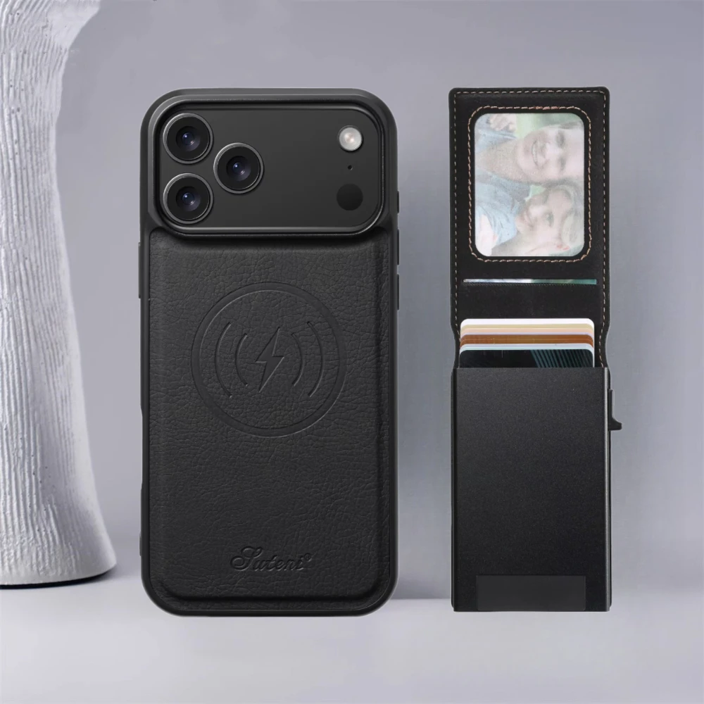 

Кожаный чехол Lychee Grain для iPhone 17 Pro Max Air 16 E 15 Plus 14 13 12, съемный держатель-кошелек, коробка для карт + магнитный чехол для телефона