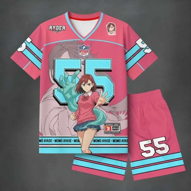 

Dandadan Momo Ayase #55 Jersey 2-Piece Set Men's Anime Super Power Hand Short Sleeve Tee and Shorts Casual Streetwear
