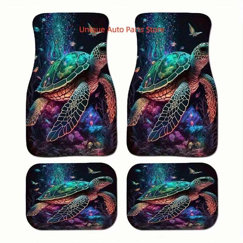 Set of 4 Car Floor Mats Featuring an Ocean Turtle And Coral Design, Ideal for Sedans, Suvs, And Trucks. Perfect for Enhancing Yo