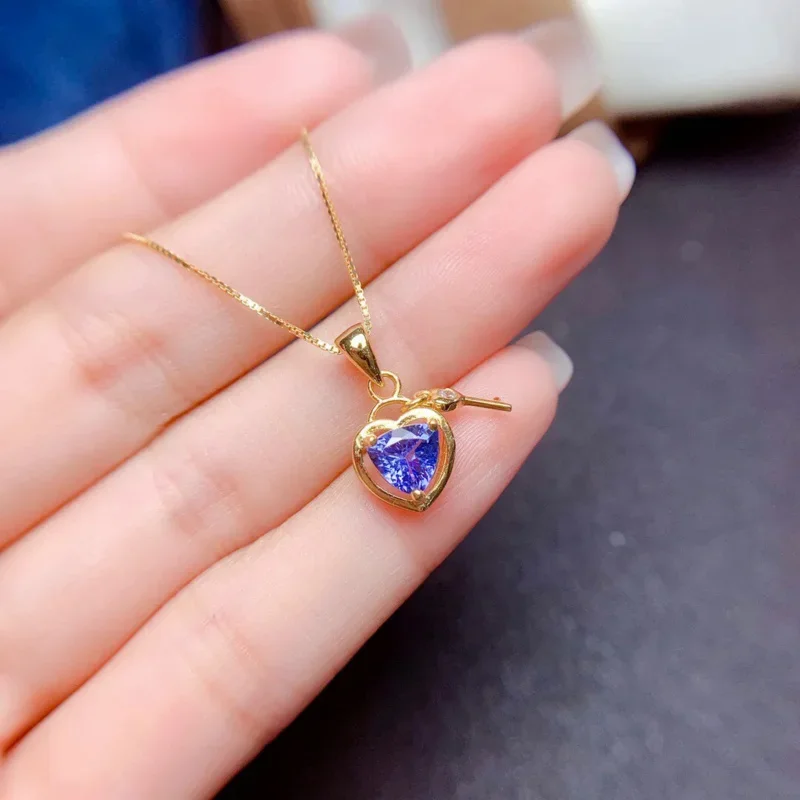 100% Natural tanzanite pendant 5.5mm Tanzanite necklace pendant fashion  lock and key pendant for young girl