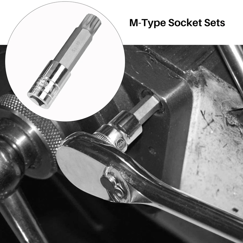 New10 Piece 4 Inch Spline Tip Bit Socket Set M-Type Universal Sleeve M4-M18 Triple Square Spline Bit Socket Set