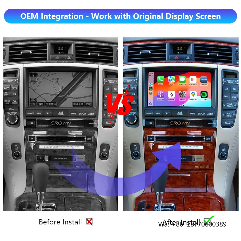 Crown Upgrade Multimedia Wireless Apple CarPlay Android Auto Decoder Module Interface Kit for 2006-2008 Toyota Crown