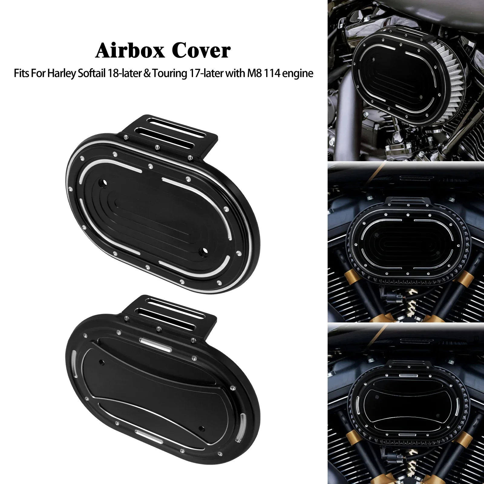 

Motorcycle Airbox Cover Air Filter Trim Oval Cap For Harley M8 114 Engine Touring Electra Street Glide 17-Up Softail FXBRS 18-Up