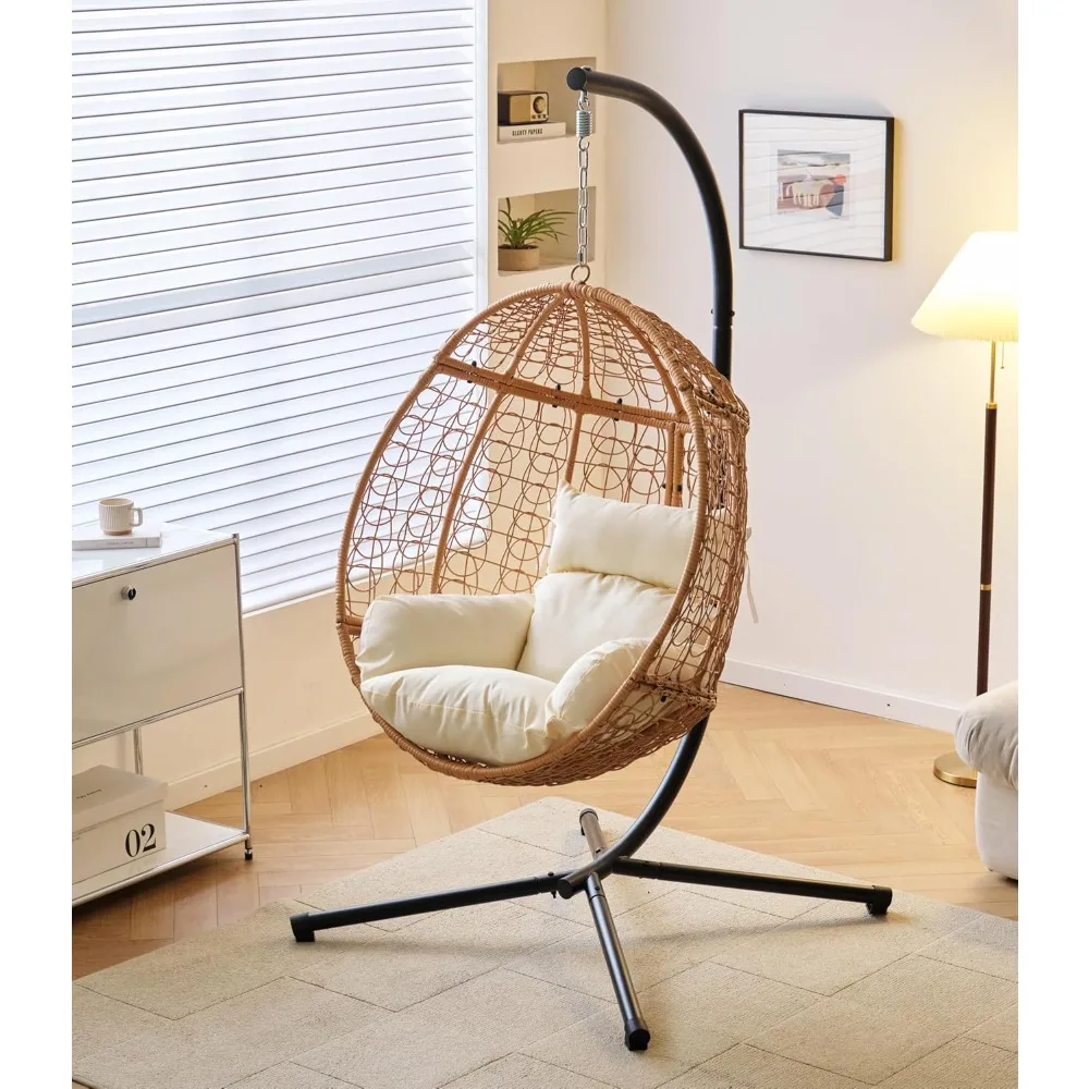 كرسي معلق داخلي/خارجي/كرسي أرجوحة مع حامل، كرسي أرجوحة معلق على شكل بيضة مع وسائد قابلة للإزالة والغسل #3