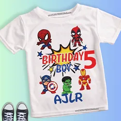 Estate 2 3 4 5 6 7 8 Hulk Spiderman Iron Man compleanno nome personalizzato camicia ragazzo supereroe personalizza nome compleanno ragazza t-Shirt