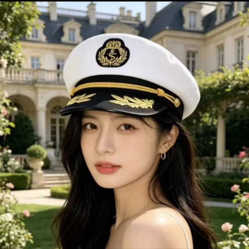 Naval Captain Hat Sailor Gorros White Officer Cap Seaman Yacht Boat Ship Costume Accessories