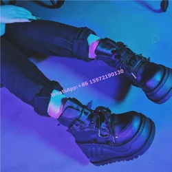 Spike Thick Soled Pumps Round Toe Platform Wedges Lade Up Buckle Street Style Shoes Gothic Solid Black Hotties Ankle Boots