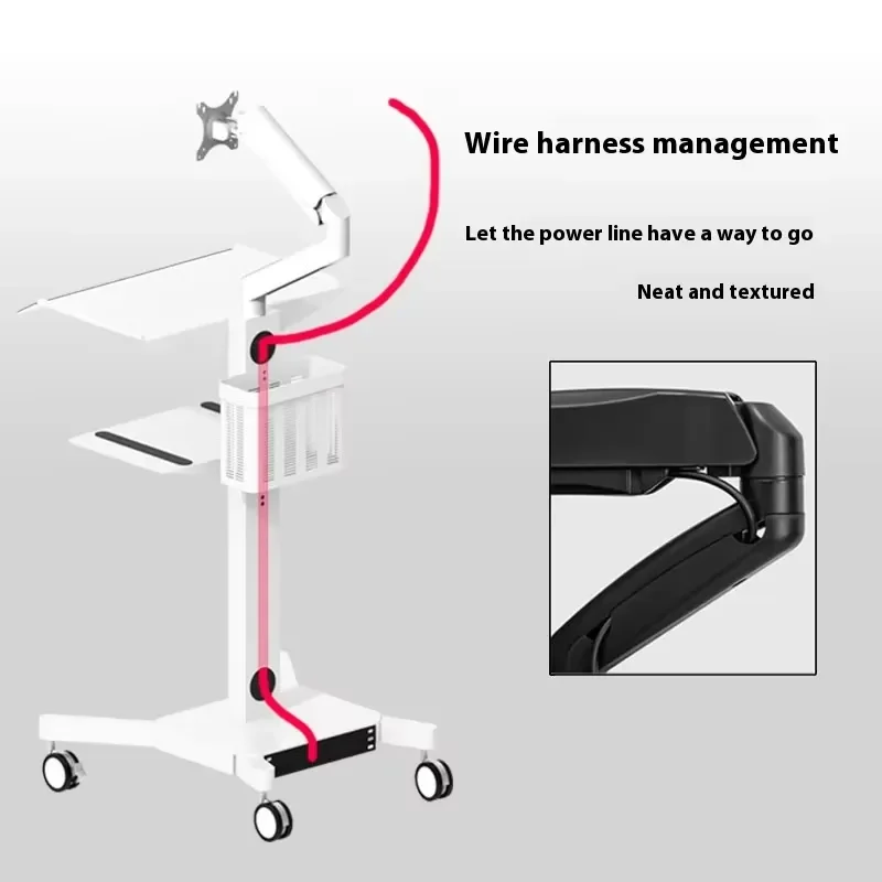 Adjustable Stainless Steel Air Rod Lift Bracket Multi Function Mobile Cart for Office Home Hospital Modern Design