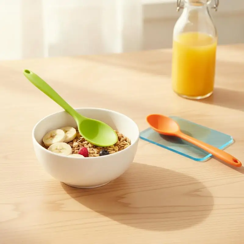Soft Non-Scratch Silicone Stirring Spoon Long Handle Food Grade Heat Resistant Kitchen Utensil for Cooking Baking Mixing Dessert
