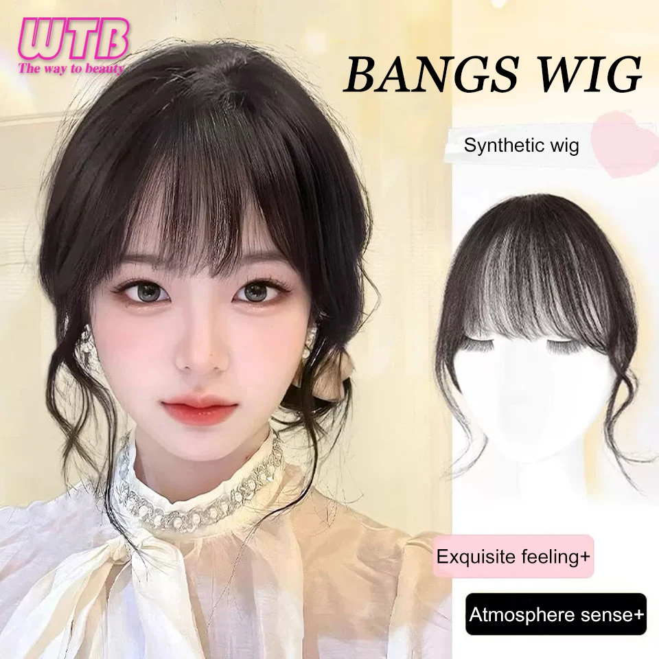 สังเคราะห์ปลอม Air Bangs ธรรมชาติหน้าผากปลอม Fringe ผมบางวิกผมสั้นที่มองไม่เห็นคลิปในส่วนขยายของผม Hairpieces สําหรับผู้หญิง