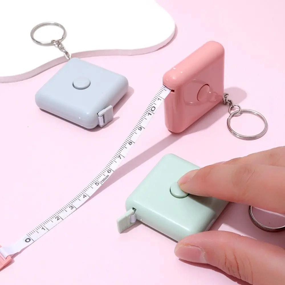 Candy Color Pocket Mini Measuring Tape with Key Ring Auto Retractable Soft Ruler Clothing Tailor Sewing Measuring Tool