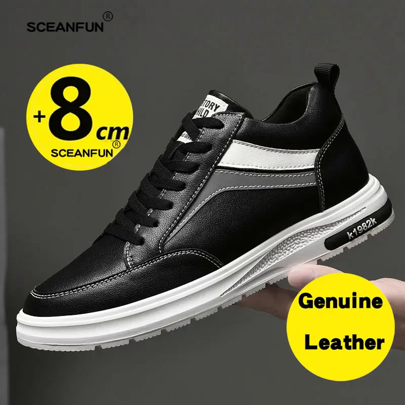 Men elevator shoes heightening shoes genuine leather height increase 6-8cm shoes man casual height increasing men\'s sneakers