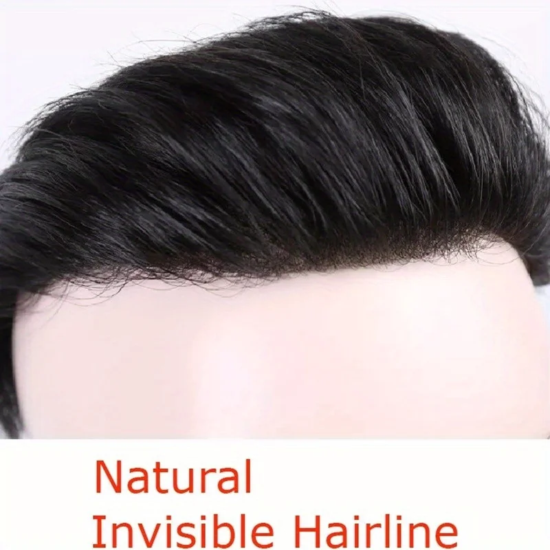 Men's V Loop Human Hair Invisible Frontal Thin Light Beige Fringe for Receding Hairline Black Color For Men and Women