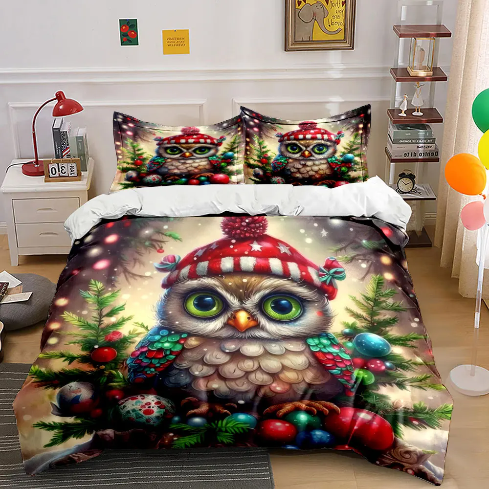 Festive Owl with Colorful Ornaments Print Duvet Cover Bedding Set Included 1*Duvet Cover 2*Pillowcases Luxury gifts