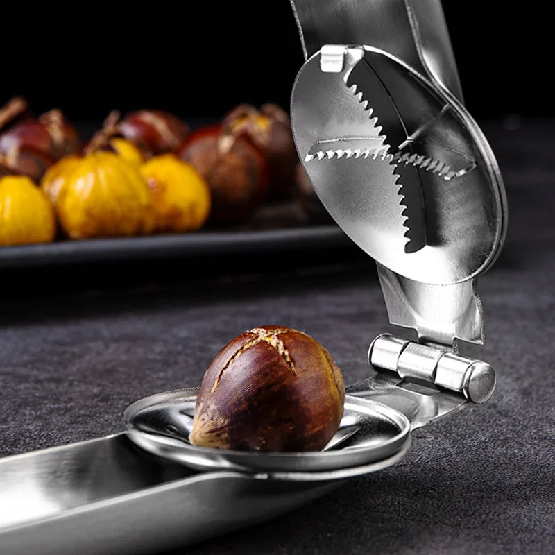 2In1 Chestnut Opener Stainless Steel Walnut Clip Nutcracker Clip Pecan Filbert Macadamia Pistachio Nut Cutter Knife Kitchen Tool