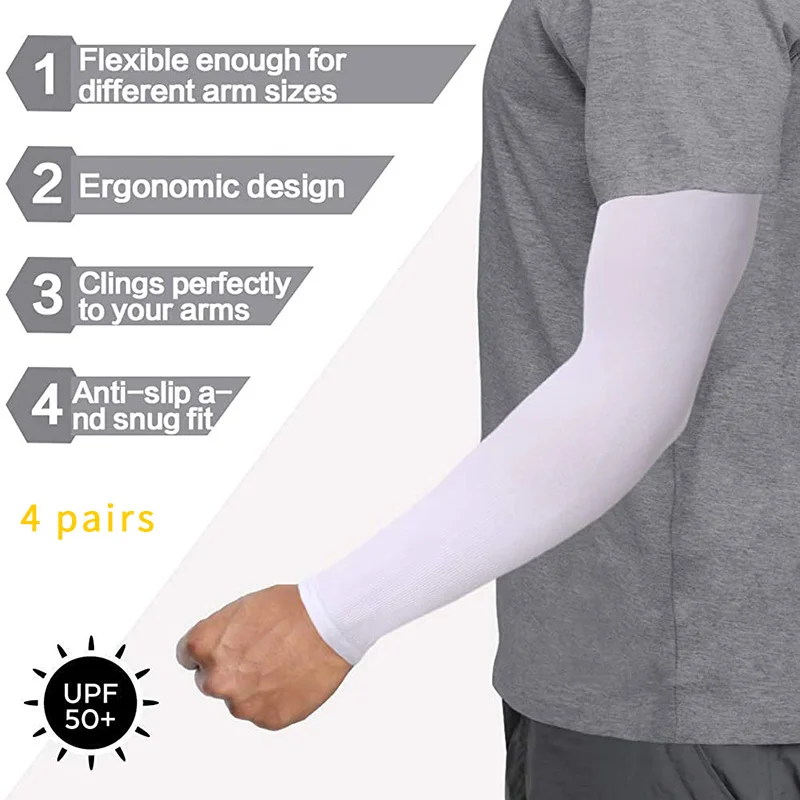 4-Pairs Cooling Arm Sleeves UV Protected Anti-Slip Compression Sun Sleeves Cover for Men Women Cycling Running