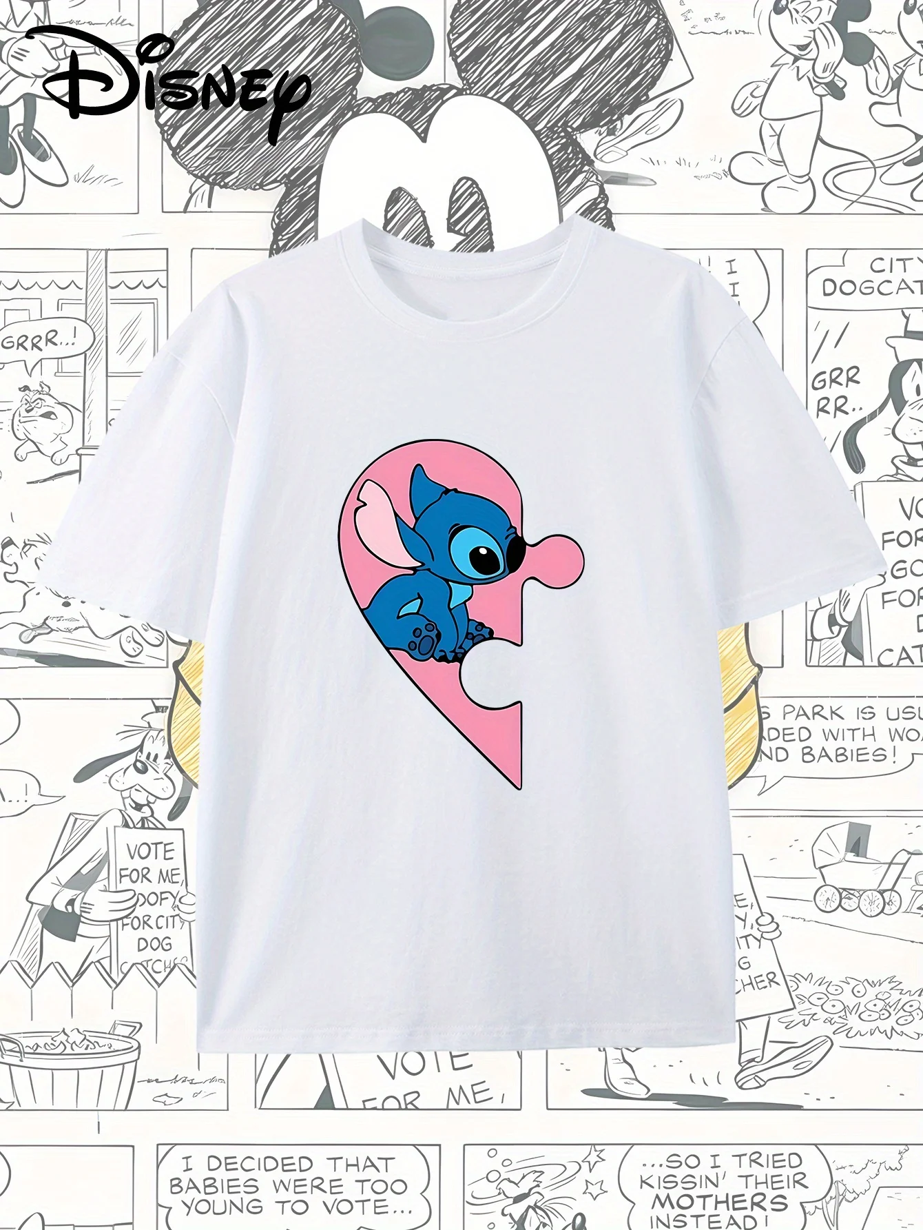 

2025 Женская повседневная удобная уникальная черная футболка с круглым вырезом и короткими рукавами с принтом Disney с уникальным улыбающимся лицом