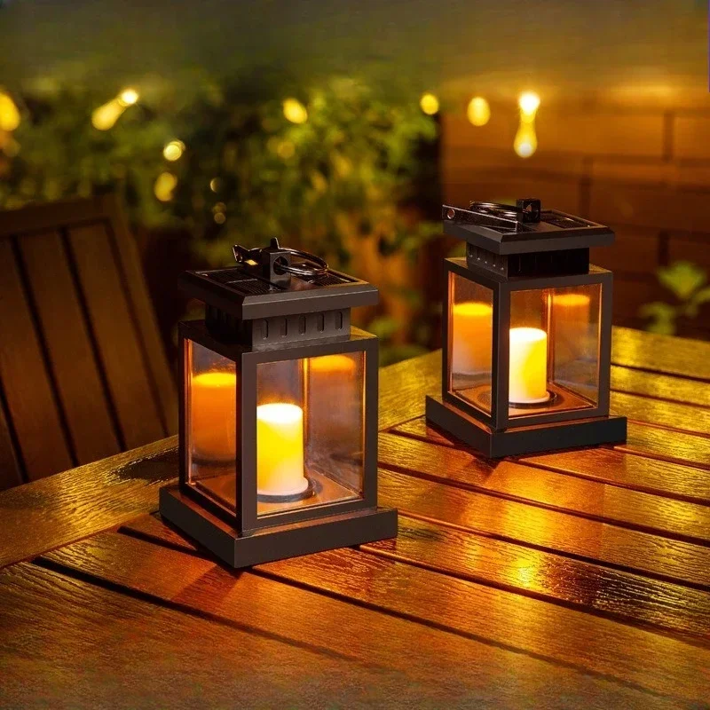 Retro Atmosphere LED Candle Hanging Light Fireplace Solar Light Fireplace, Home Outdoor Garden Decoration Patio Fireplace