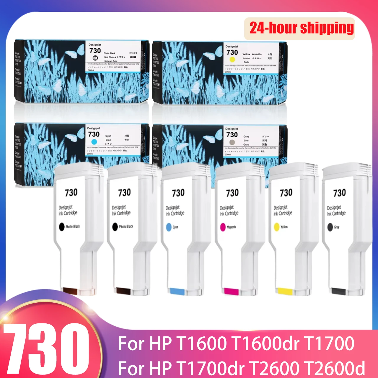 

For HP730 HP 730 Ink Cartridge For HP DesignJet T1600 T1600dr T1700 T1700dr T2600 T2600dr 300ML Full With Pigment & Dye Ink