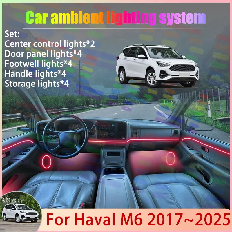 

For Haval M6 2017~2025 2018 2019 SUV 2/18 in 1 Car Atmosphere Light Lamp RGB Shade Ensemble Streamer Atmosphere Set Auto Parts