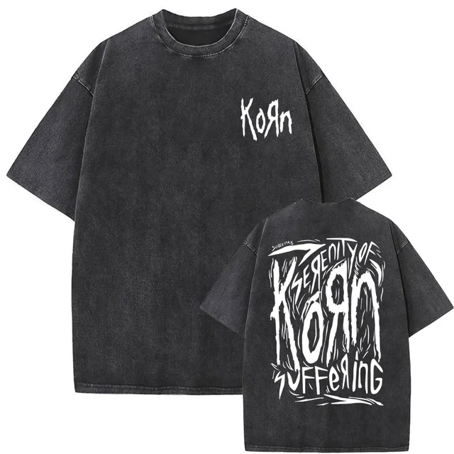 Washed Vintage Rock Band Korn Falling Away From Me Tshirt Skeleton Print T-shirts  Men Fashion Gothic T Shirt Male Oversized Tees - AliExpress