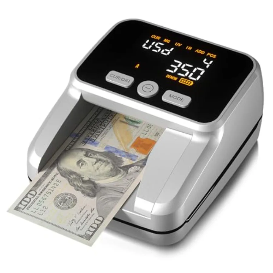 

Counterfeit Bill Detector with 2.8" Digital Screen Accurate UV/MG/IR/Image/Size Detection 4-Way Orientation and Portable Counte