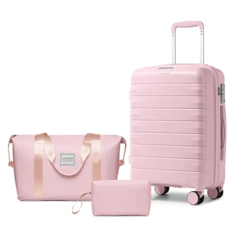 

Luggage Sets 3 Piece with Duffel Bag Hardside PP Carry On Suitcase with 360° Spinner Wheels TSA Lock Luggage Sets for Women Orc
