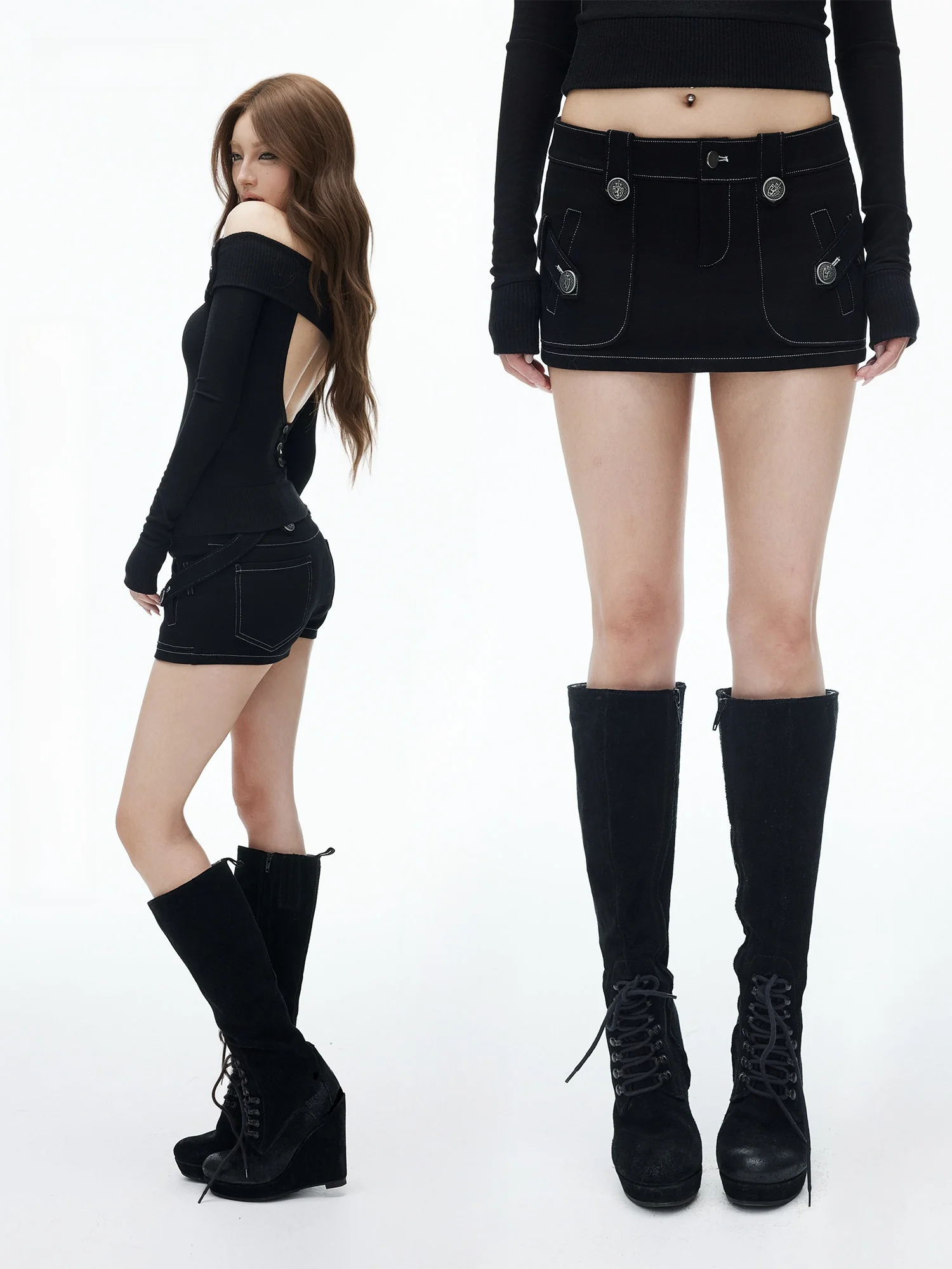 

Low-Waist High-Cotton Content Skort with Button Design And Contrast Color Thread Short Length Women's Casual Fashion Skirt-Pant