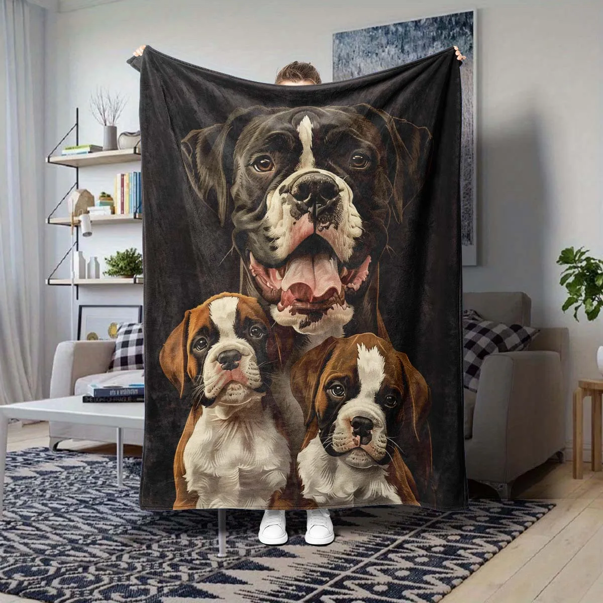 German Shepherd Nine-Grid Realistic Flannel Blanket for Loyal Bedroom Decor Lightweight Plush Throw Blanket Cover