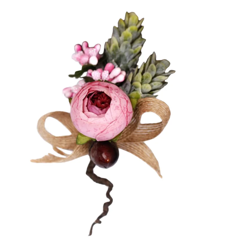 1PC Bride Wrist Corsage Hand Flower Linen Rope Boutonniere Party Wedding Accessories Performance Photo Props Decoration