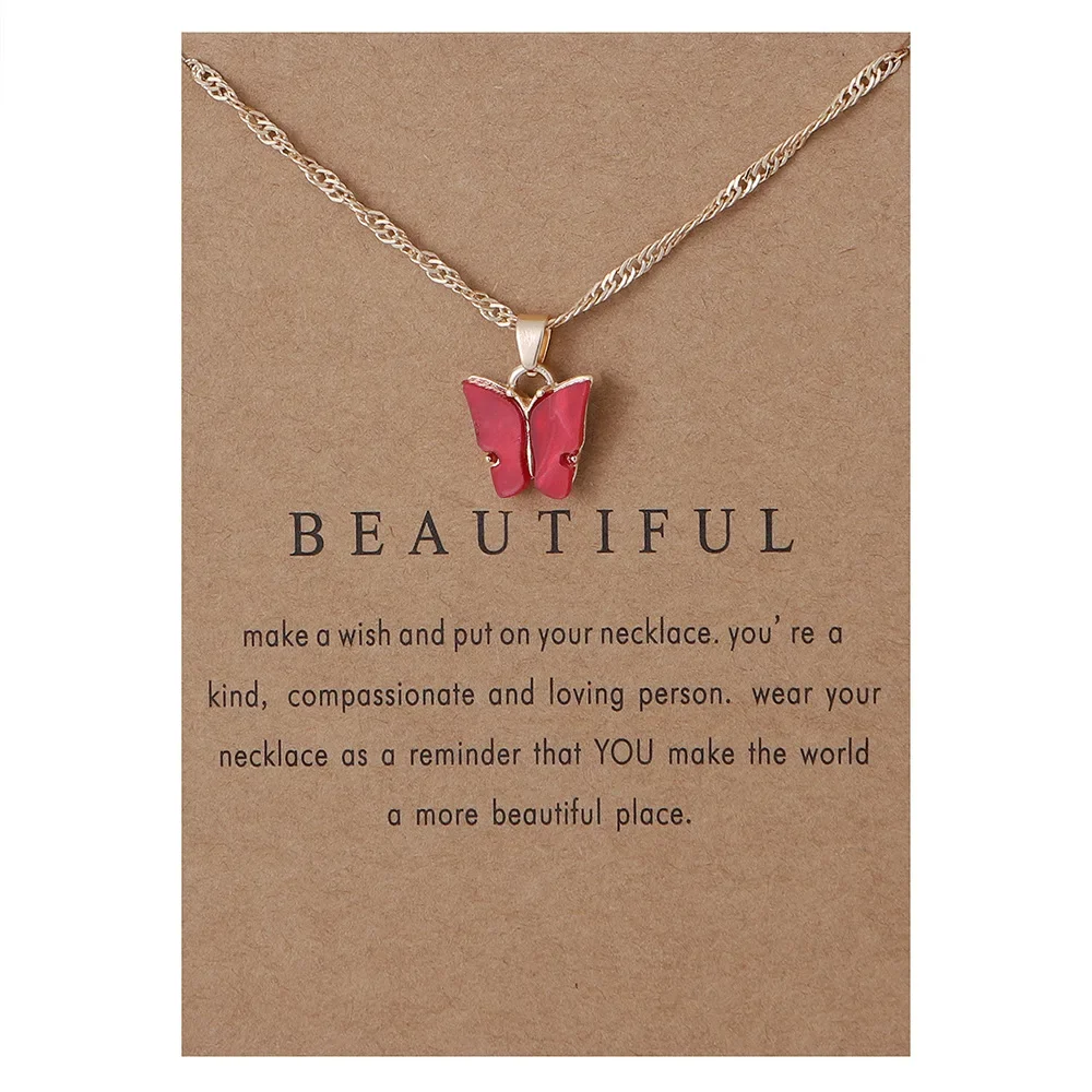 Korean Acrylic Cute Butterfly Pendant Necklace for Women Sweet Animal Statement Necklace Jewelry with Gift Card Butterfly Choker