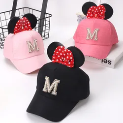 Disney Children's Hats Minnie Mouse Bow Big Ears Baseball Caps Pearl M Duck Tongue Hat Spring Autumn Casual Sun Protection Hat