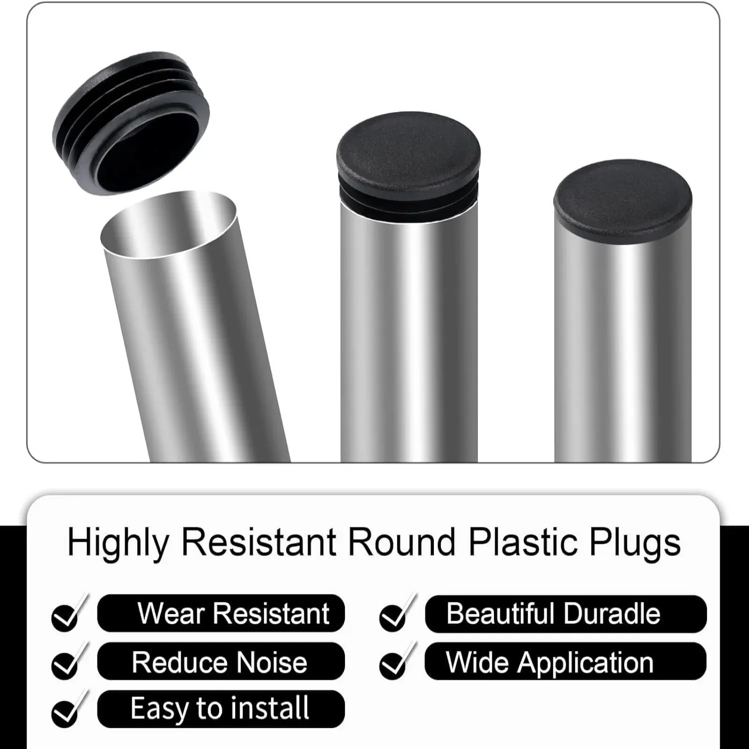 Czarna okrągła zatyczka do rur 10-60 mm Plastikowa zaślepka zaślepka Wkładki do rur Wtyczka Zatyczka do nóg krzesła Rura tapon tubo