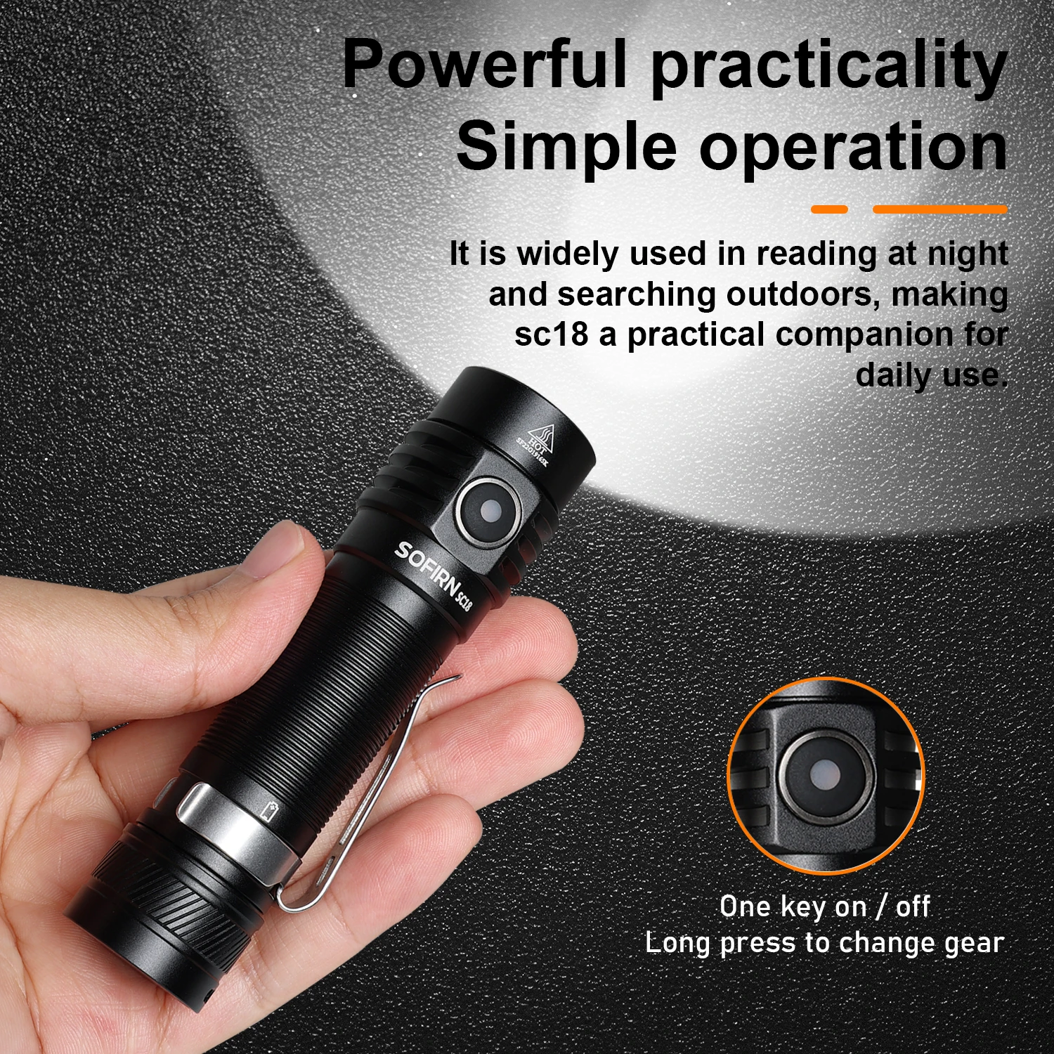 Sofirn SC18 SST40 LED 18650 Torch 1800lm EDC Flashlight USB C Rechargeable TIR Optics Lens Lantern with Power indicator