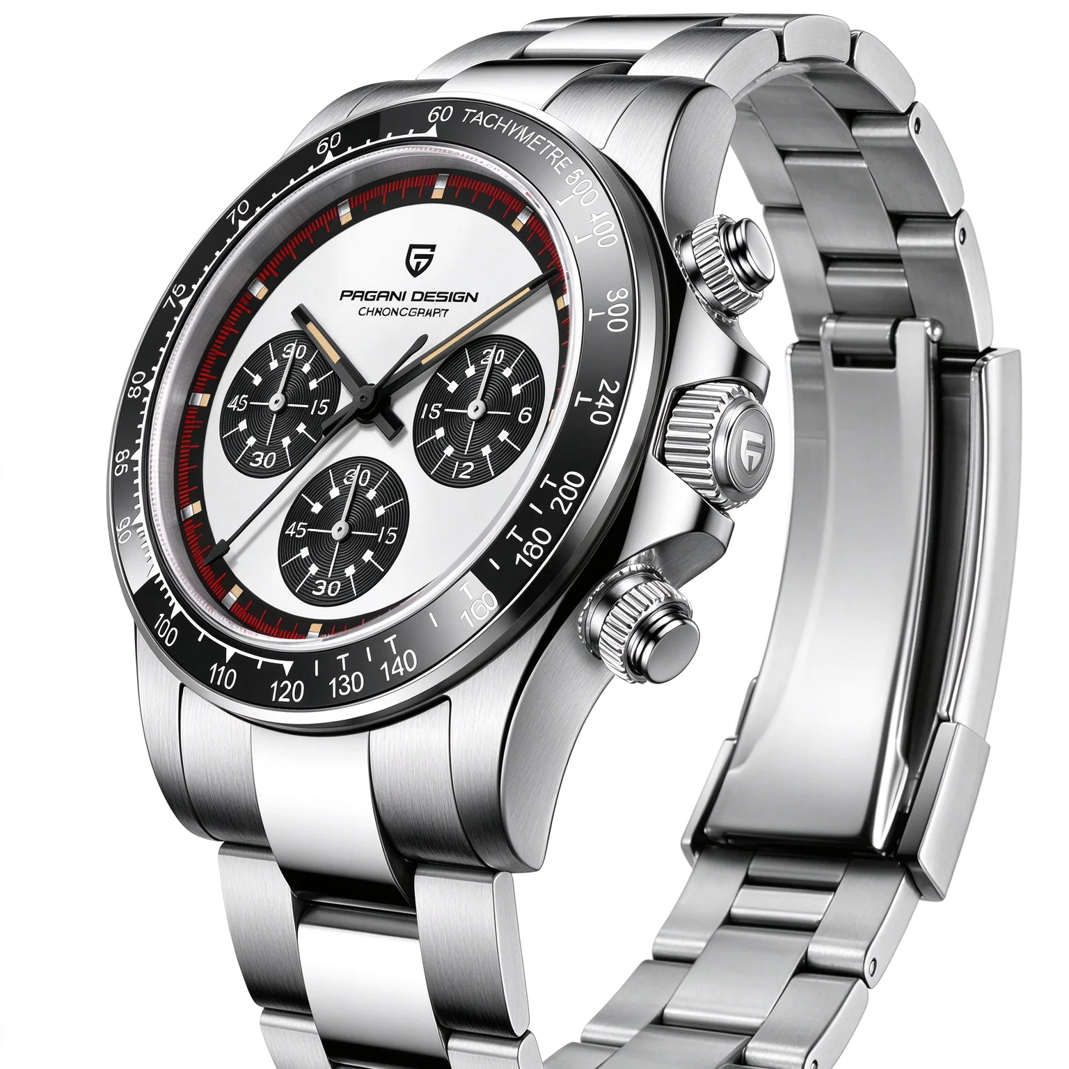 PAGANI DESIGN Vintage Racing Men's Quartz Watch - Panda Dial Leather Strap Luminous Hands Tachymeter Waterproof Dress Chronograp
