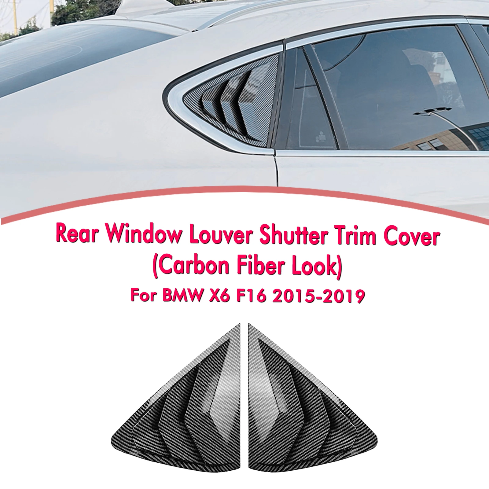 

Rear Side Window Louver Shutter Trim Cover Carbon Fiber Look/Gloss Black Car Tail Windshield Shield For BMW X6 F16 X6M 2014-2020