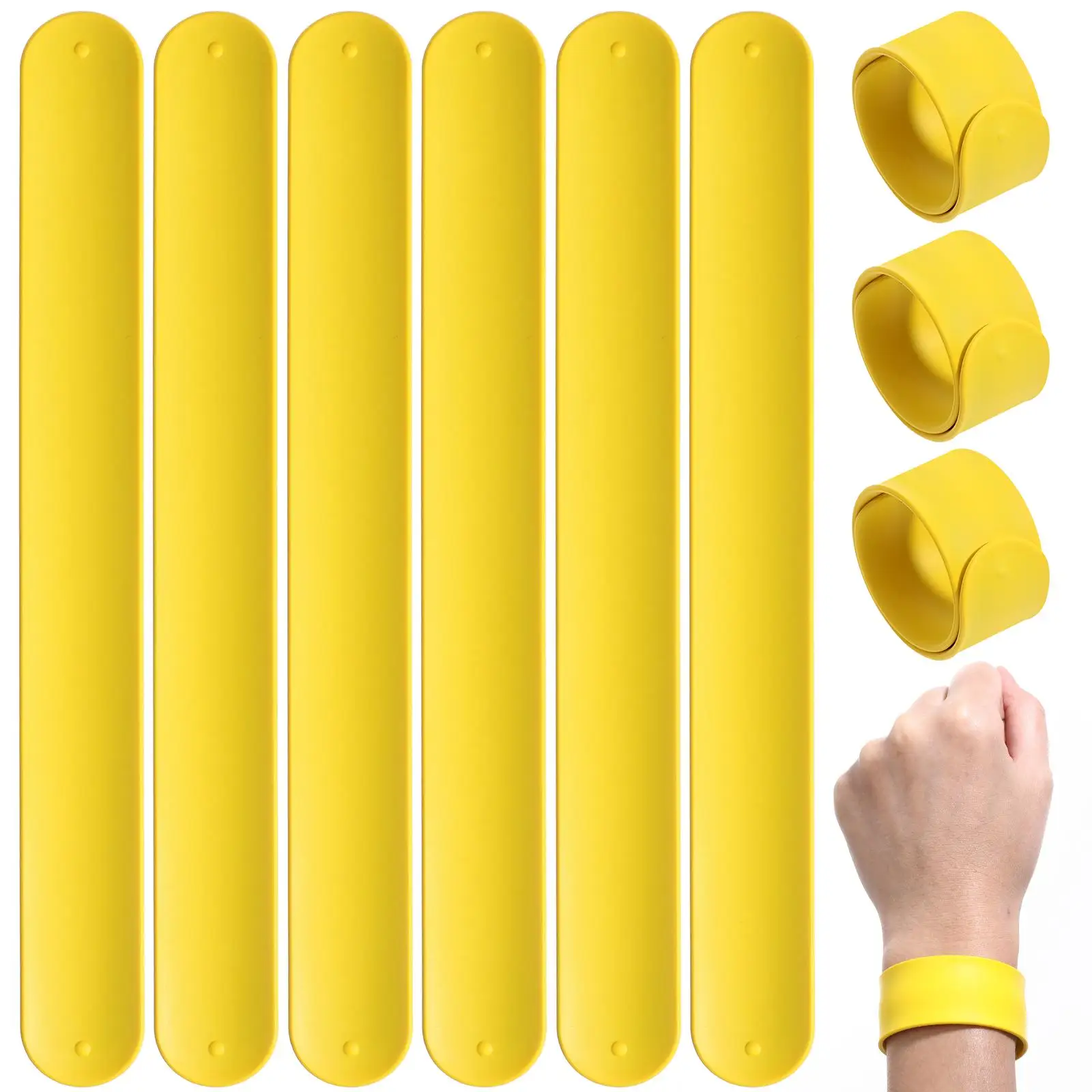 

10 Pcs Eco Friendly Silicone Slap Bracelets Kids Non Toxic Elastic Wristbands Party Favors Bulk Yellow Fashion Toys Slap On For